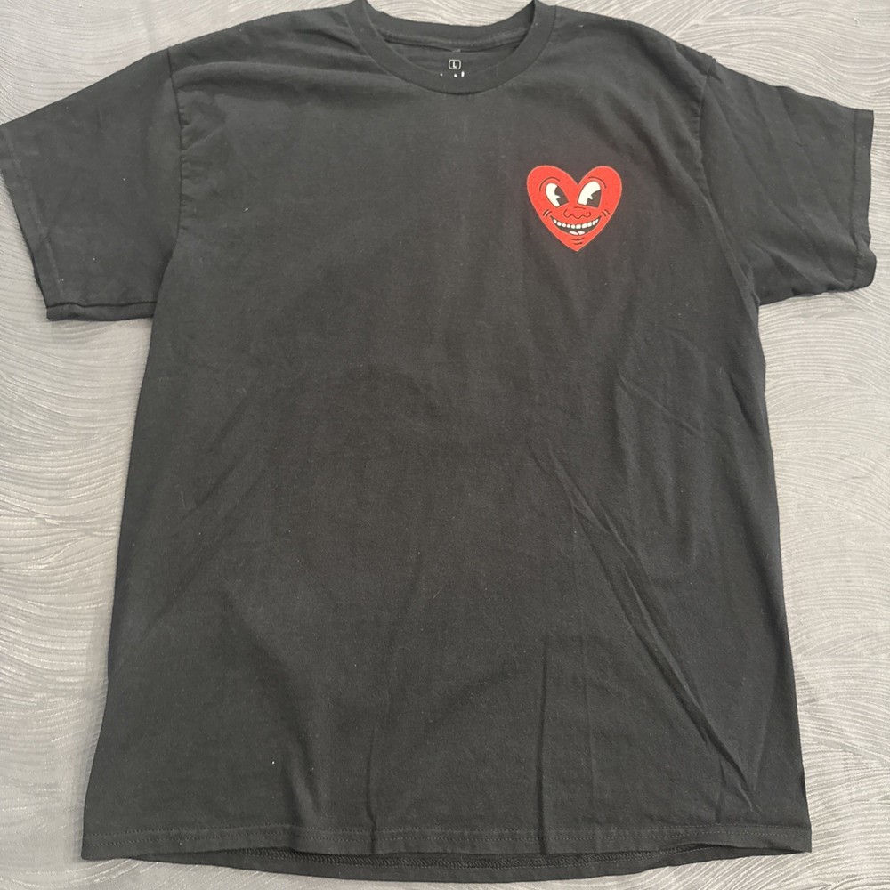 Keith Haring Ripple Junction Graphic Heart Adult Men’s Black T-Shirt Size Large