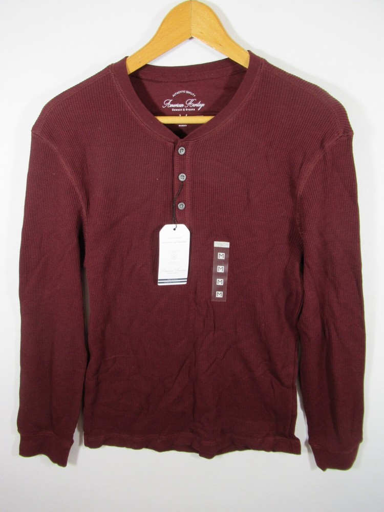 NEW Dawson & Brooks Thermal Henley Shirt Men Medium Burgundy American Heritage