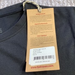 Fjallraven Logo T-shirt Mens Black Organic Cotton Blend Tee Size XS NWT