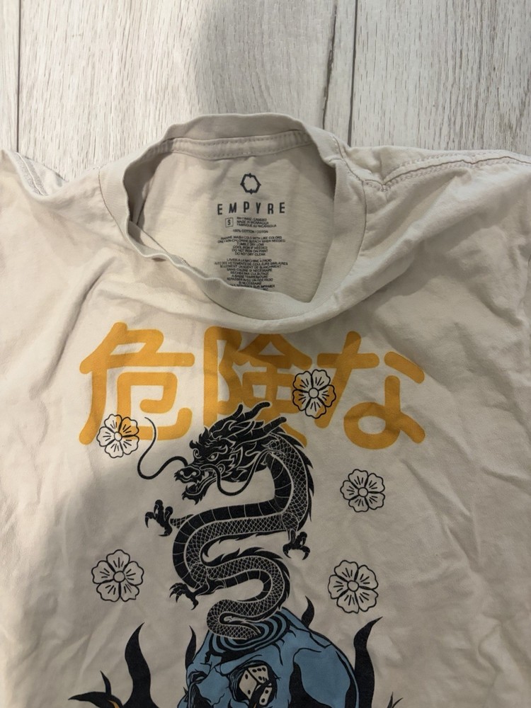 Empyre Men’s White Cotton Jersey Graphic T-Shirt Dragon Skull “Destiny Awaits” S
