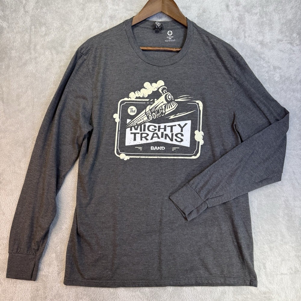 DISTRICT Mighty Trains Band Shirt Mens L Gray Long Sleeve Custom Ink Graphic Tee