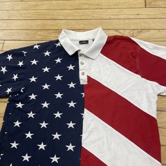 Redhead American Flag Shirt Men L vtg 90s y2k Asymmetric Cut &Sew Red White Blue
