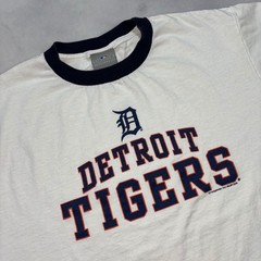 Detroit Tigers Ringer T-Shirt Mens Medium White Navy Blue MLB Baseball Y2K Retro