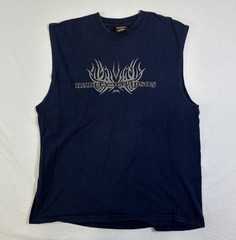 Harley Davidson Y2K Mens Sleeveless Blue Shirt XL White Plains NY Tribal Vintage