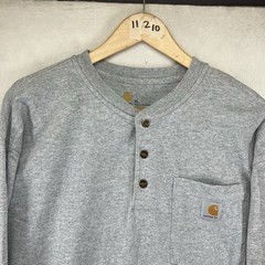 Y2K Carhartt T Shirt XL Heather Gray Henley Neck LS Heavy Cotton Blend 2016 EUC