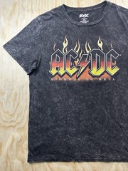 AC/DC Highway To Hell Shirt Mens Size L Black Acid Mineral Wash Flame Graphic Te