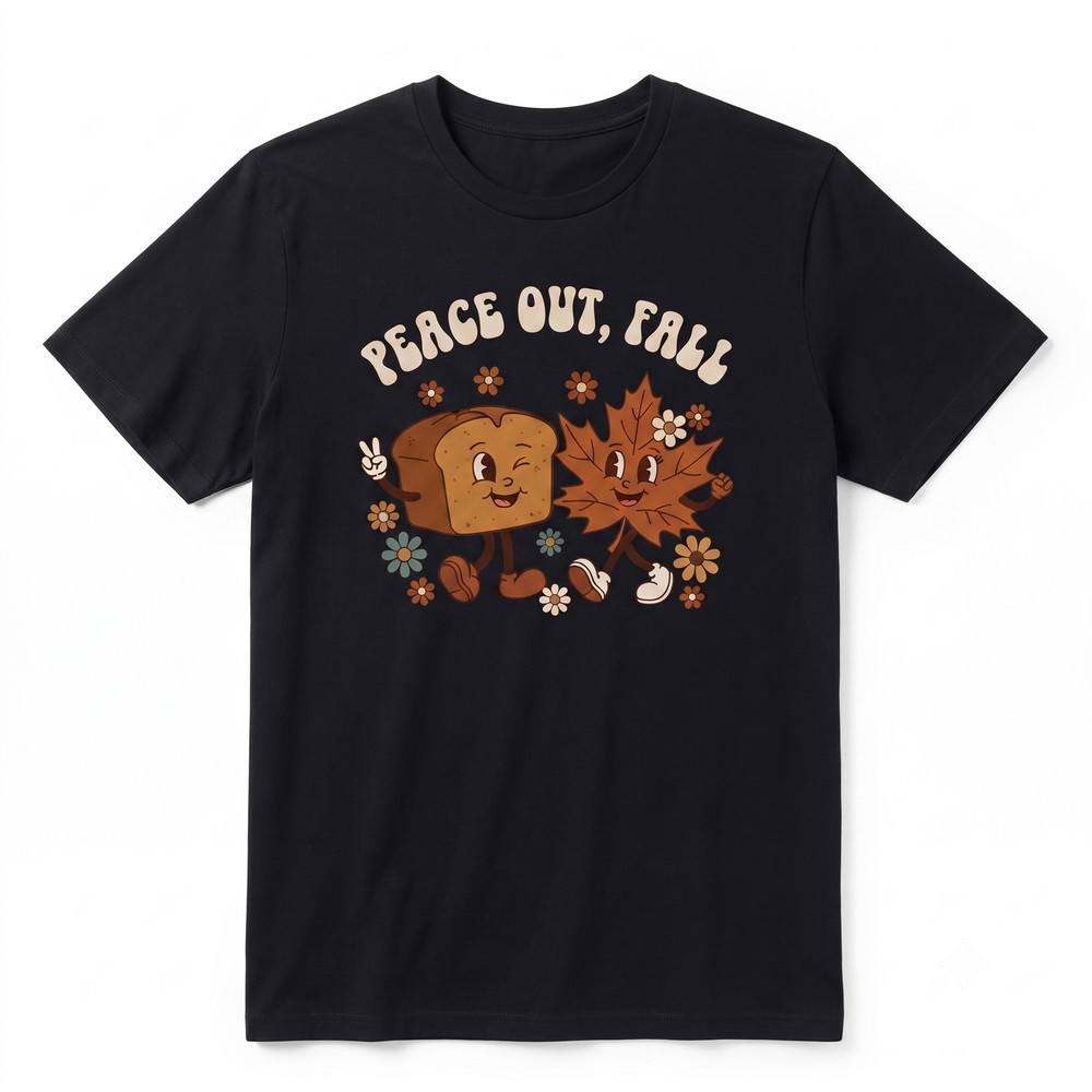 Funny Thanksgiving Bread Loaf Leaf Autumn Pun Peace Out Fall T-shirt