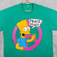 Vintage The Simpsons Shirt Mens Large Green Bart Peace Man 1990 Single Stitch *