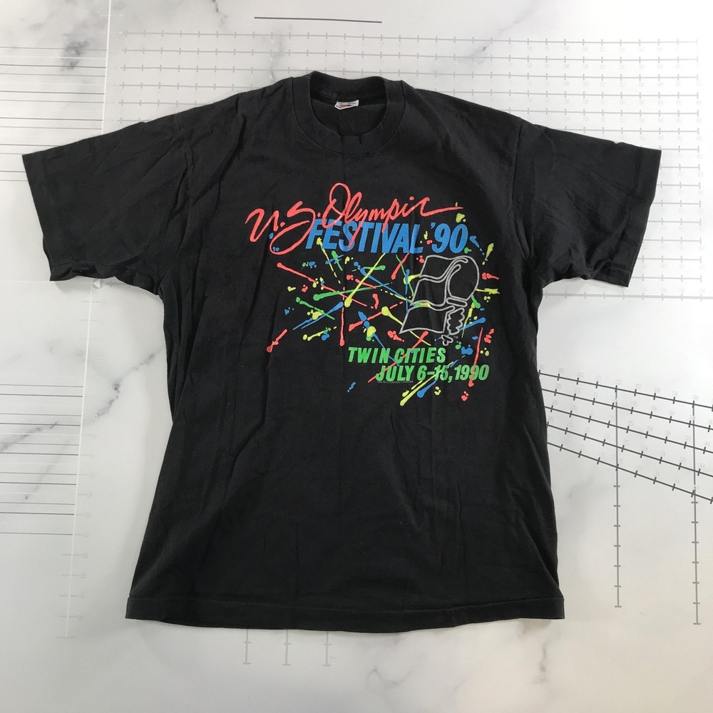 Vintage US Olympic Festival Shirt Mens XL Black Fruit Loom Twin Cities 1990