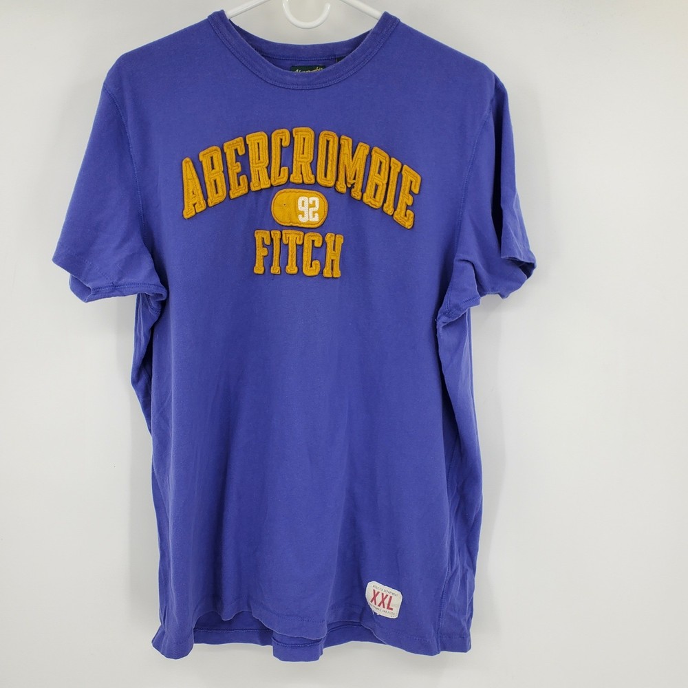 Abercrombie & Fitch Mens XXL Purple Yellow Felt Applique Graphic T-Shirt Cotton