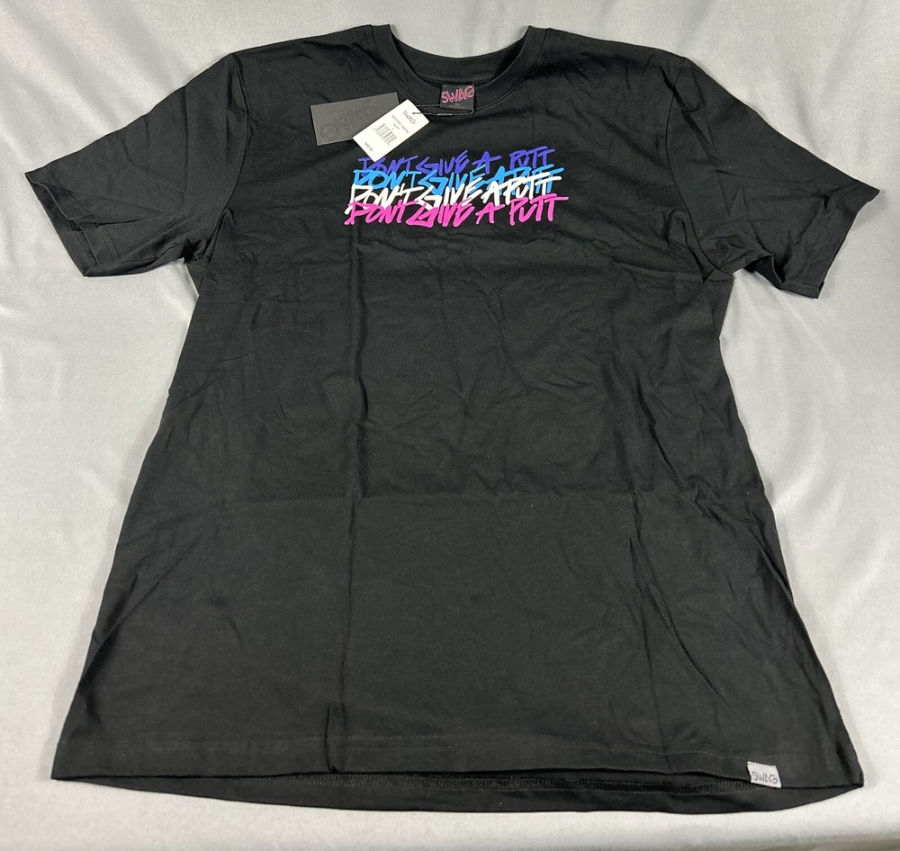 Swag Golf T-Shirt Don’t Give A Putt Script Repeating Graphic Print Large Black