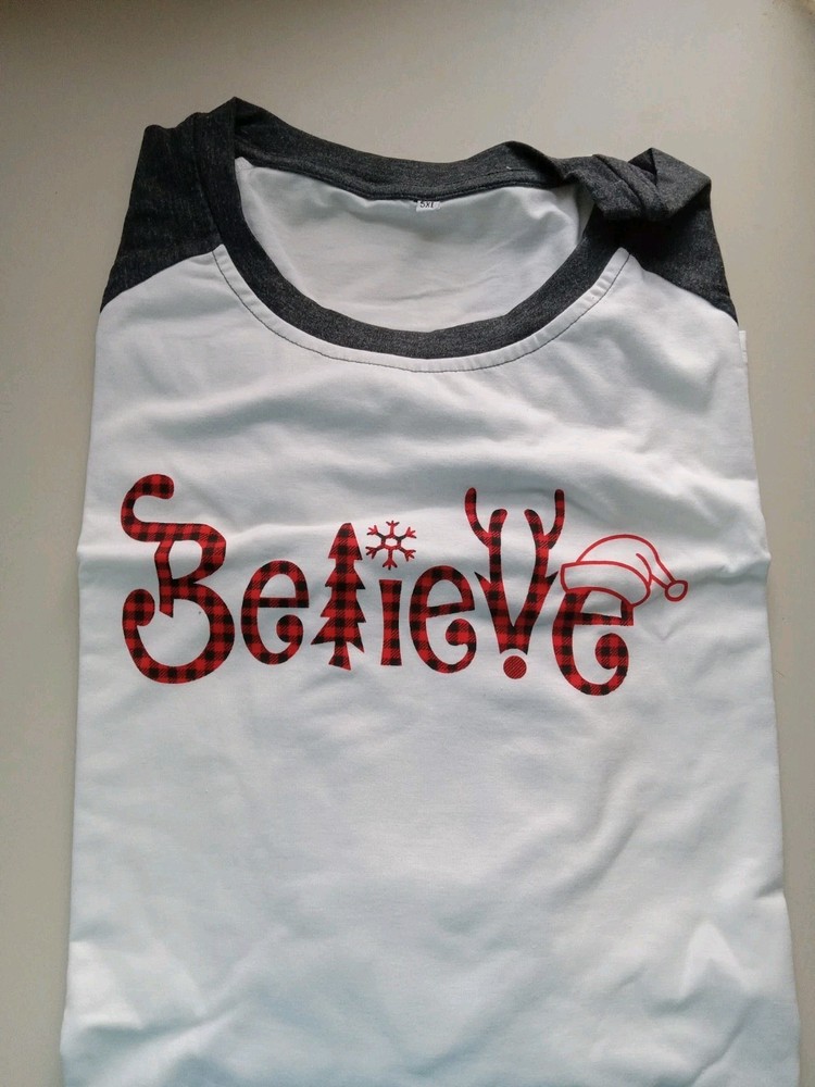5XL Christmas ~Believe~ Raglan Sleeve T-Shirt NEW SEE PHOTOS
