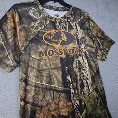 Mossy Oak Camo Shirt Large Brown Green Outdoor Hunting Fishing Casual Polyester