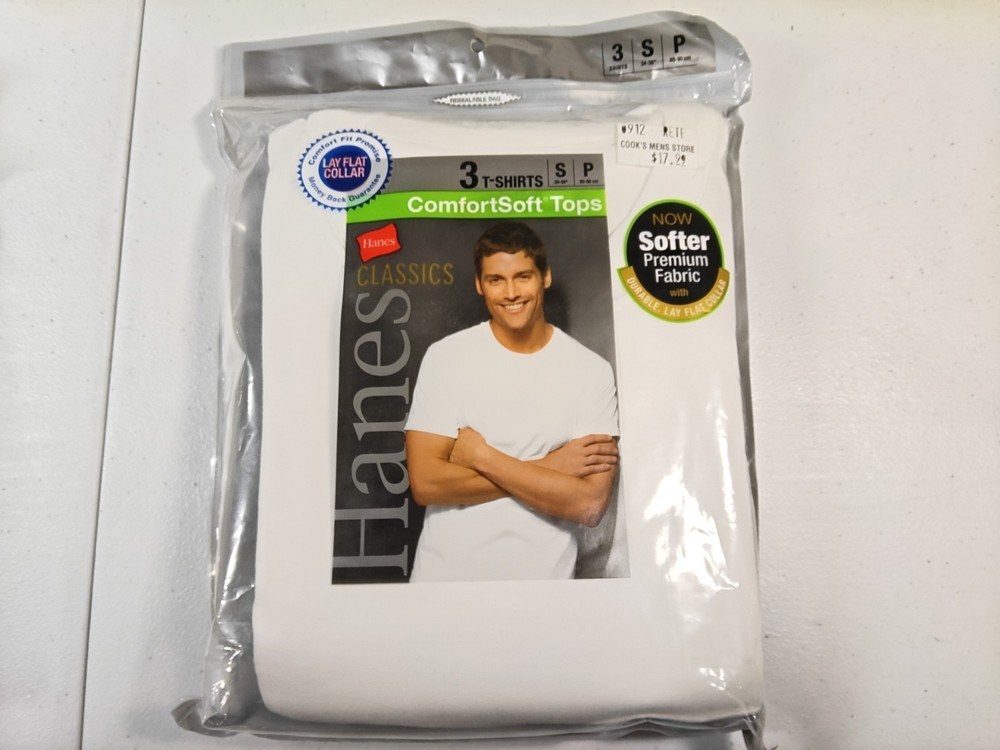 Hanes Men’s White Crew Neck T-Shirts Tagless Comfortsoft Tops 3-Pack Size Small