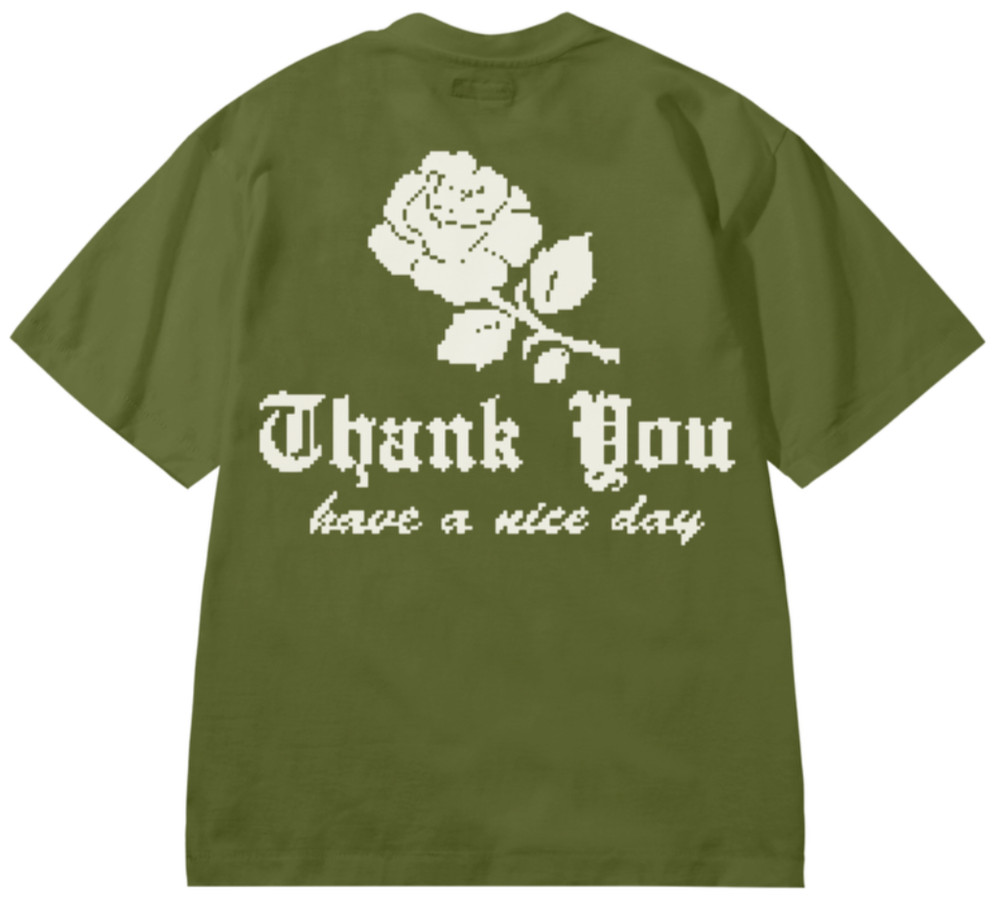 Chinatown Market Thank You Needlepoint T-Shirt Sea Kelp Brand New Withtags