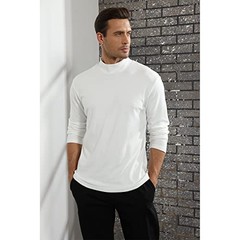 Mens Half Turtleneck Long Sleeve Pullover Basic Designed Small White