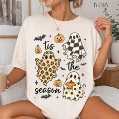 Tis The Season Fall Shirt Retro Ghost Pumpkin Halloween Autumn Unisex Tee Gift