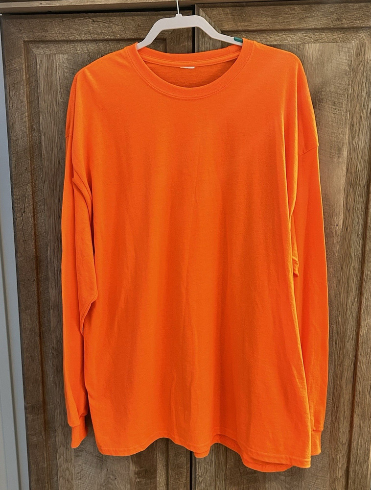 Mens ORANGE 2XL 3XL Cotton Tshirt Crew Neck Long Sleeve T-Shirt UNISEX
