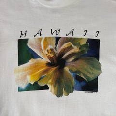 VINTAGE FRUIT OF THE LOOM HAWAII HIBISCUS FLOWER SINGLE STITCH T-SHIRT / LARGE