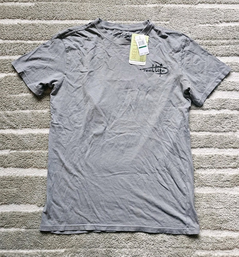 Reel Life Gray “Raised on the Water” American Flag T-Shirt Men’s Size Large NWT
