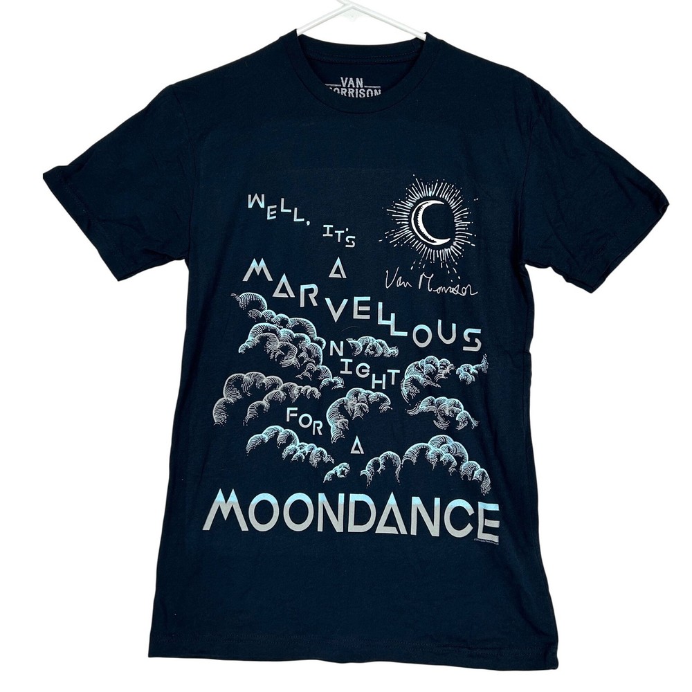 Van Morrison Marvellous Night for a Moondance Navy Blue Tee Shirt Men’s S NWOT