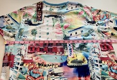 Surf Society Drill Cloth. Teal Blue Crew Neck Miami Retro Flamingo Men’s Size(L)