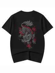 Niepce Men’s Dragon with Red Flames Embroidery Tee Japanese Streetwear T-Shirt