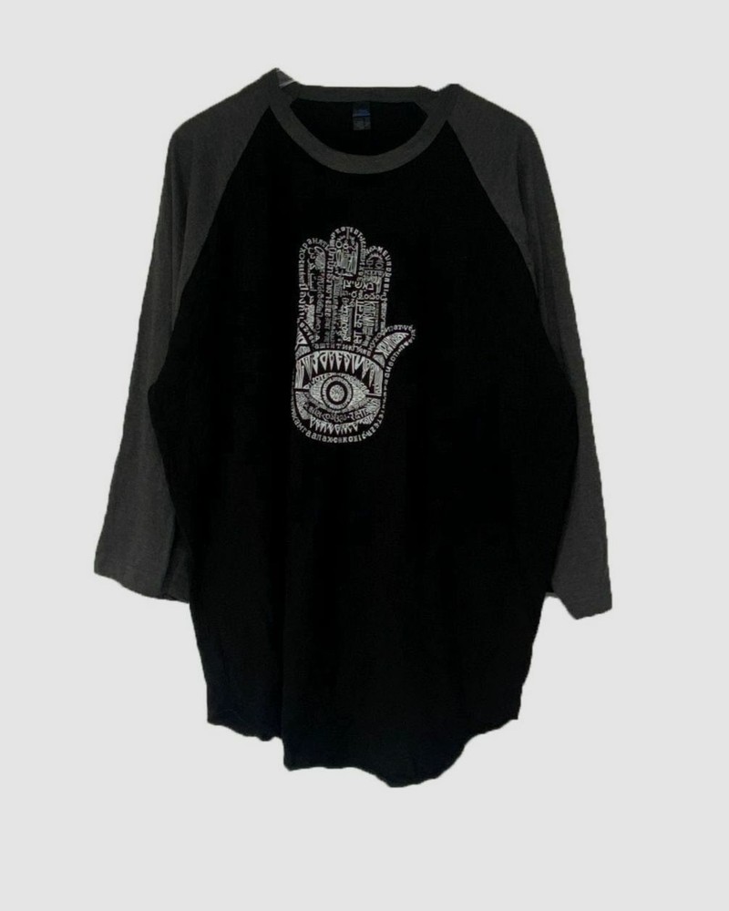 $35 Tultex Men’s Black Printed 3/4 Sleeve Crew Neck Cotton T-Shirt Size XXXL