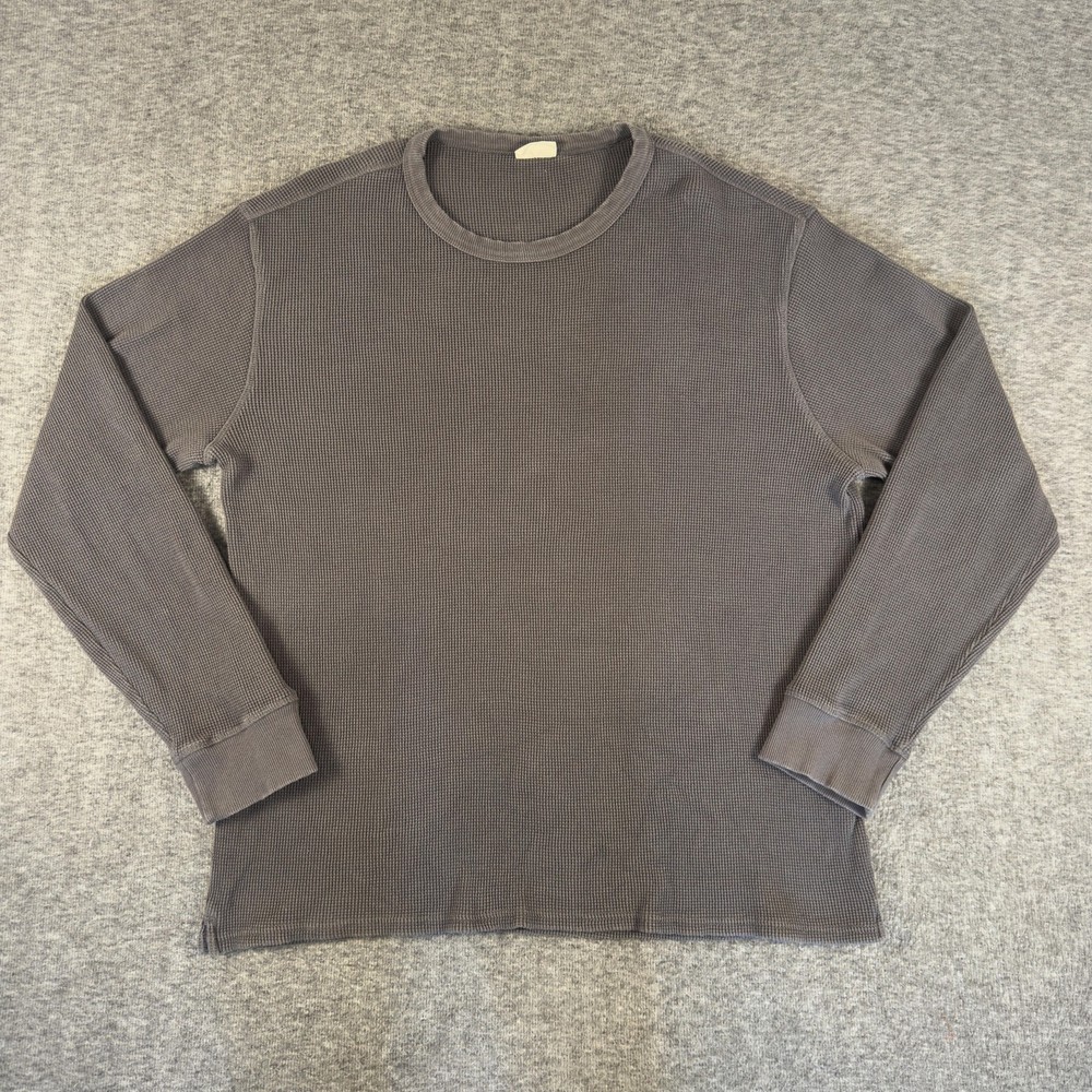 Pact Shirt Mens XL Gray Waffle Knit Long Sleeve Thermal Organic Cotton Crewneck