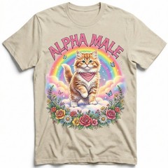 Alphamale Cat Rainbow Flowers Cute Kitten T-Shirt Whimsical Fantasy Kitty Tee