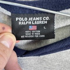Polo Jeans Co Ralph Lauren Mens Large Gray Ringer V-Neck T-Shirt Polo USA Flag