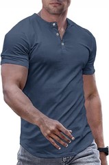 Men’s Muscle Slim Henley Shirts Crewneck T-Shirt Gym Workout Athletic Shirt Tees