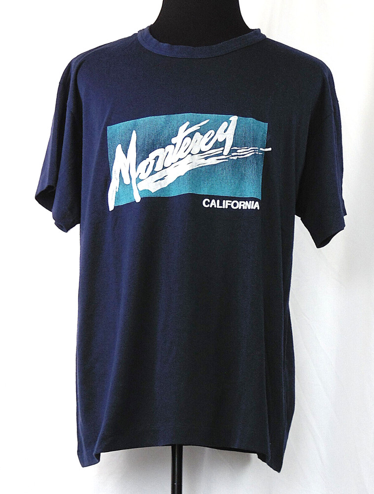 VTG 80s B & J MONTEREY California Navy Blue Souvenir S/S T-Shirt XL Made in USA