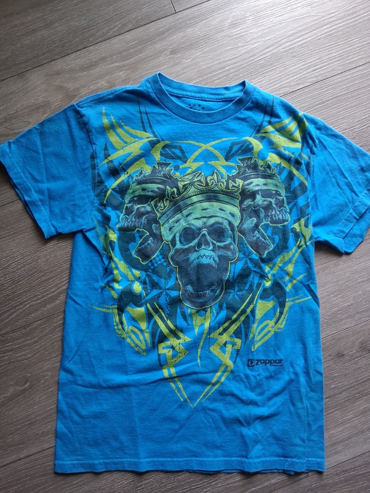 Zapparel Skulls Blue T-Shirt Short Sleeve 100% Cotton Size S Small; RN# 117508