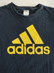 Adidas Navy Blue T-Shirt L | Yellow Logo Classic Tee Retro Mens Casual Wear