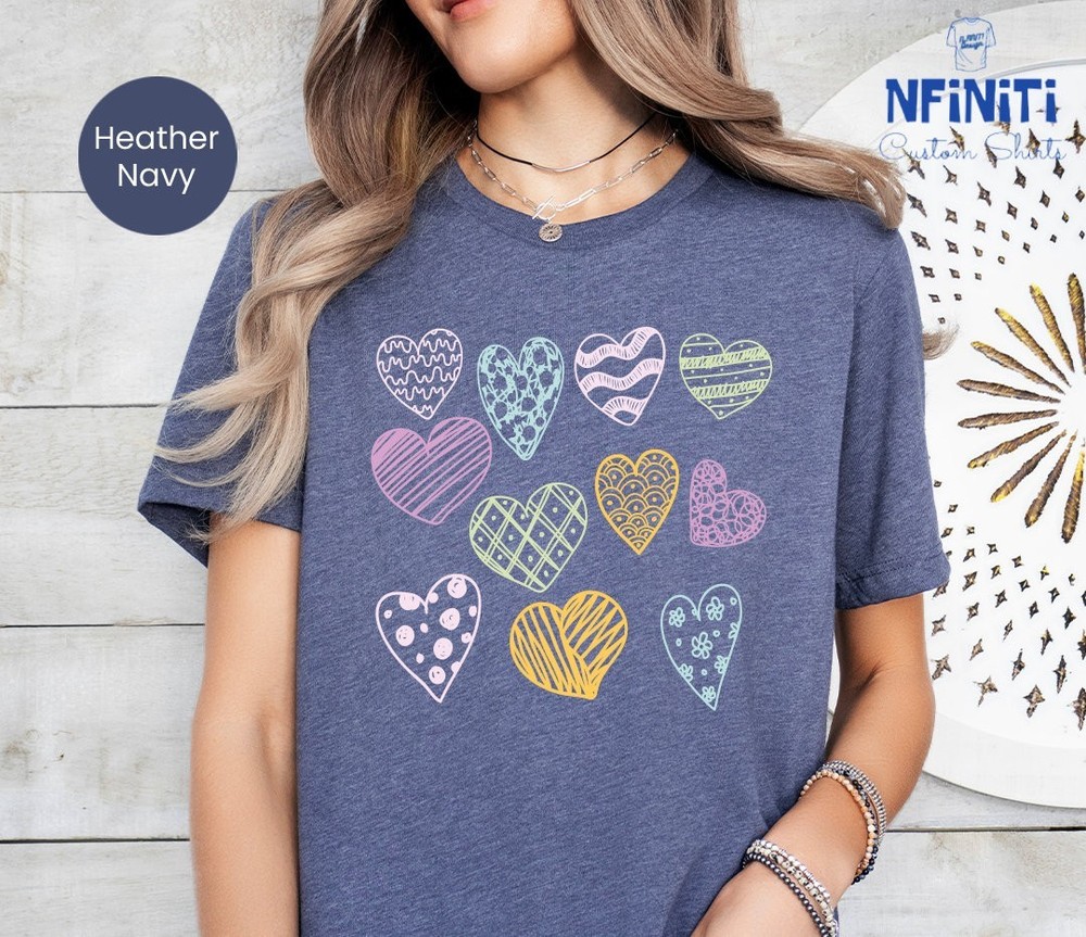 Hand Drawn Hearts Women Shirts Valentines Shirt For Women Craft Design Hearts Sh