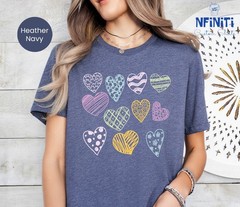 Hand Drawn Hearts Women Shirts Valentines Shirt For Women Craft Design Hearts Sh
