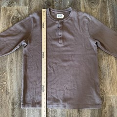 Pact Henley Shirt Mens Large Brown Waffle Thermal Organic Cotton Long Sleeve