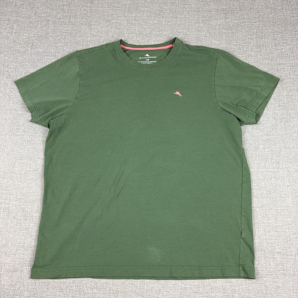 Tommy Bahama Shirt Mens L Green Tagless Crewneck Logo Stretch Cotton Jersey Tee