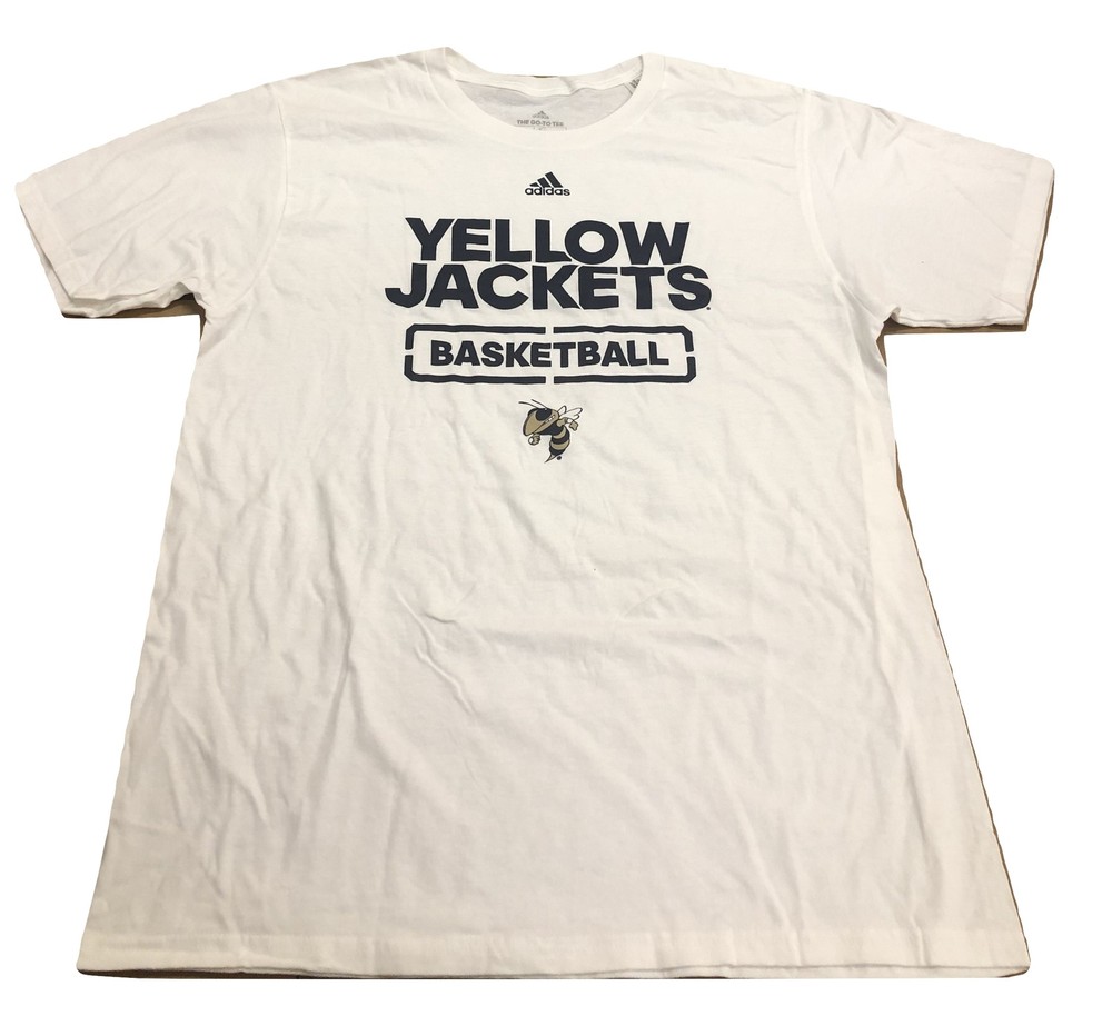 Adidas NCAA Georgia Tech Yellow Jackets Basketball Tee White Navy Sz Large b289