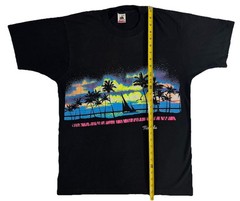 Vtg Fruit of the Loom Florida Neon On Black TShirt Adult Large Single Stitch 90s