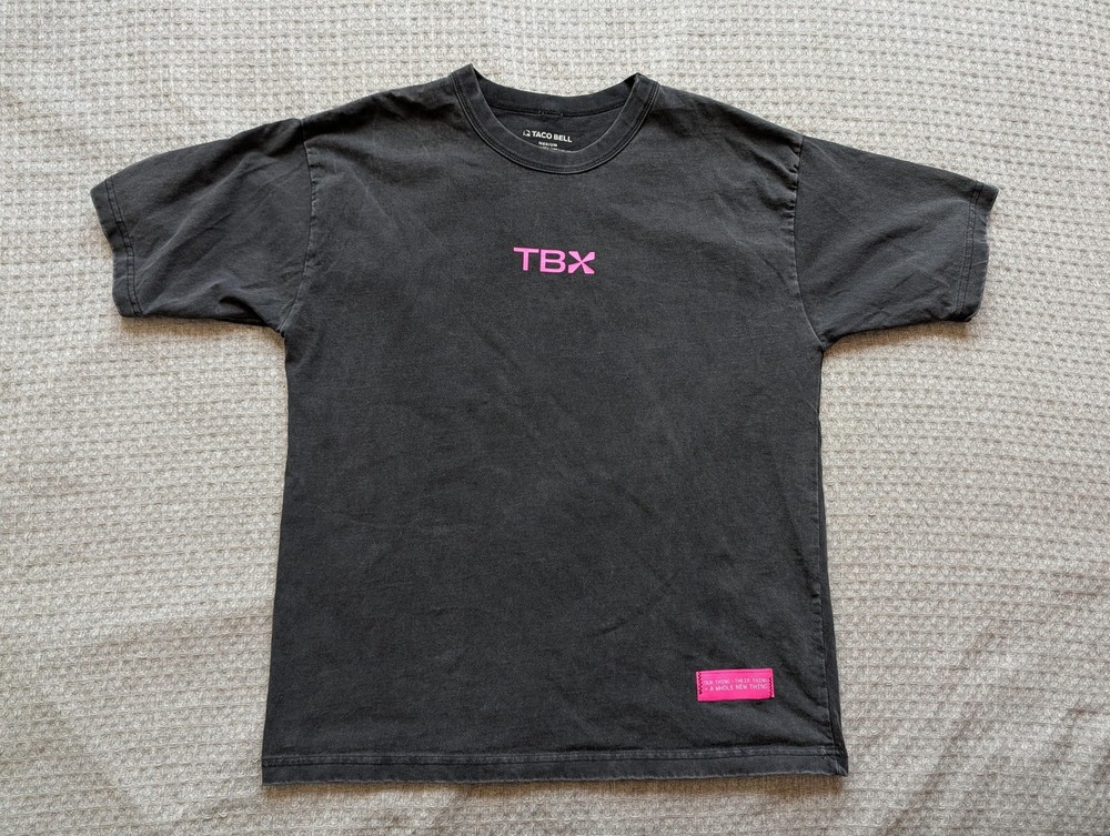 Taco Bell Shirt Mens Medium Black TBX Graphic Crew Made USA Fast Food Back Print