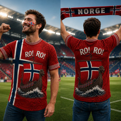 Mens Norway Ro Ro T-Shirt Viking Row Soccer Football Fan Norse Flag Shirt(S-5XL)