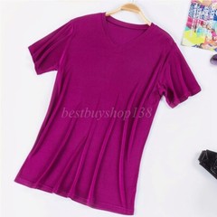 Men 100% Mulberry Silk Knitted V Neck T Shirts Underwear Short Sleeve Tops Shirt