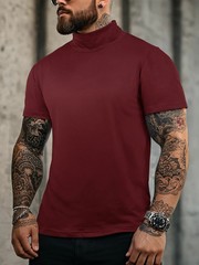 Spring Summer Elastic Comfortable Men’s T-shirt Small High Collar Stripe Shirt S