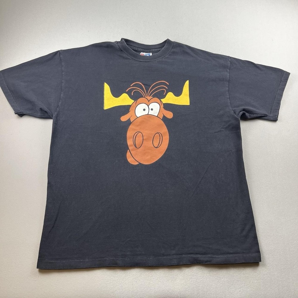 Vintage Rocky Bullwinkle T-Shirt Mens XL Black Taco Bell Lovers Cartoon USA 90s