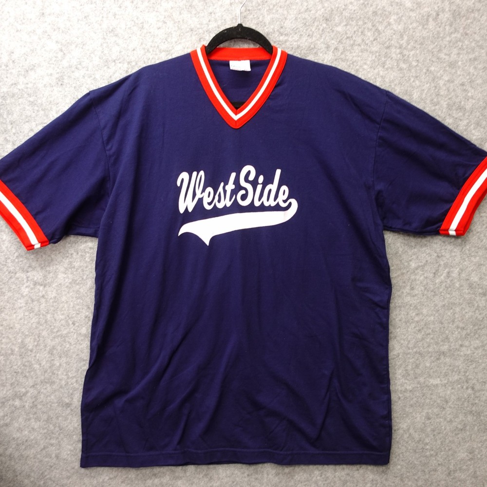 Vintage West Side T Shirt Mens XL Blue 18 Baseball Ringer 80s 90s USA Made GATOR