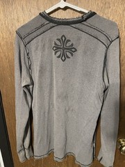 Affliction Live Fast Thermal Shirt Mens L Gray Flocked Cross Distressed Y2K