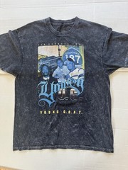 Young G.O.A.T Shirt Mens Size Large Black Blue Acid Wash Graphic Crewneck Tee