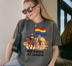We Pride At Dawn Cowgirl Shirt, Western Pride Tee, LGBTQ Rainbow Flag